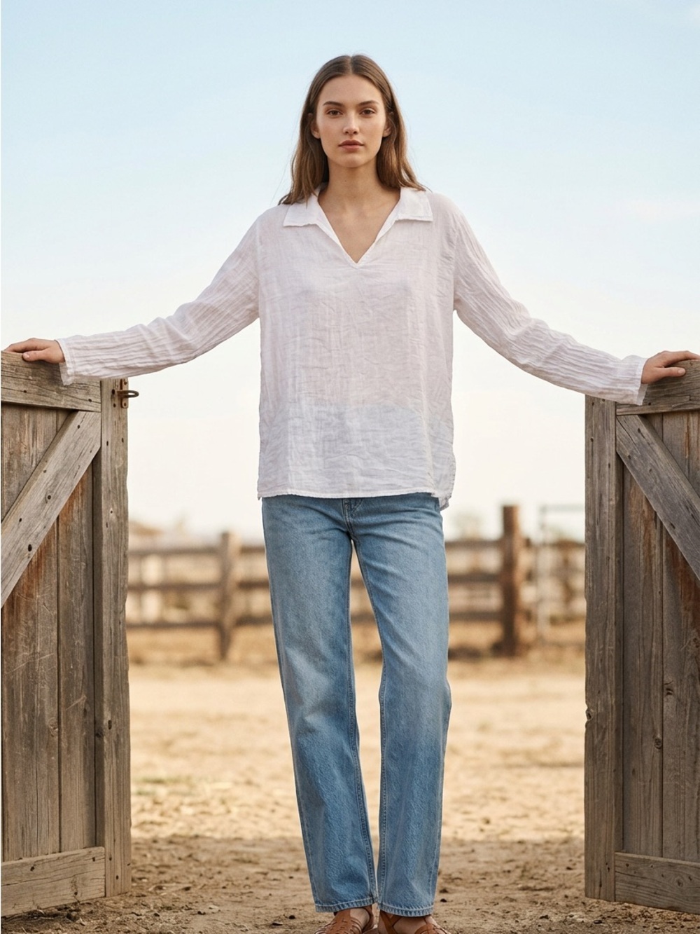Made in Italy Classic White Long sleeve Blouse 100% Cotton Large